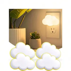 4 Pack Night Light Plug-in Wall Soft LED Night Light Cute Wall Children's Room Lamp Warm Sensor Plug-in Intelligent Night Light for Bedroom Corridor (Cloud, Yellow)