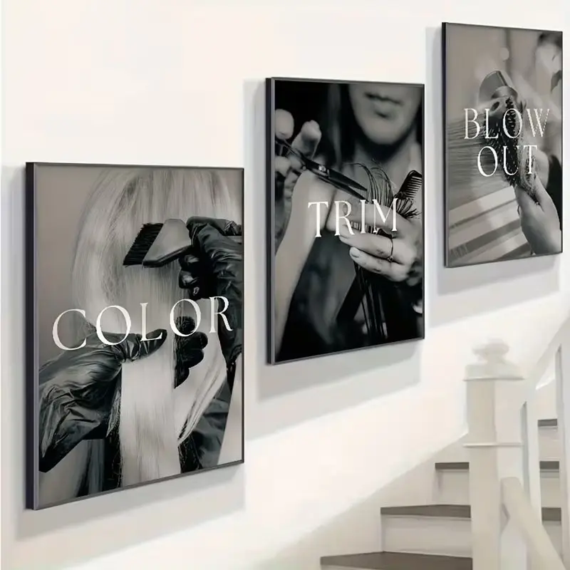 Set of 3 Black and White Hair Salon Wall Art Poster, Modern Minimalist Hairstylist Barber Art Print, Unframed Fashion Decor for Salon Office Bedroom Living Room Gallery Wall Decor