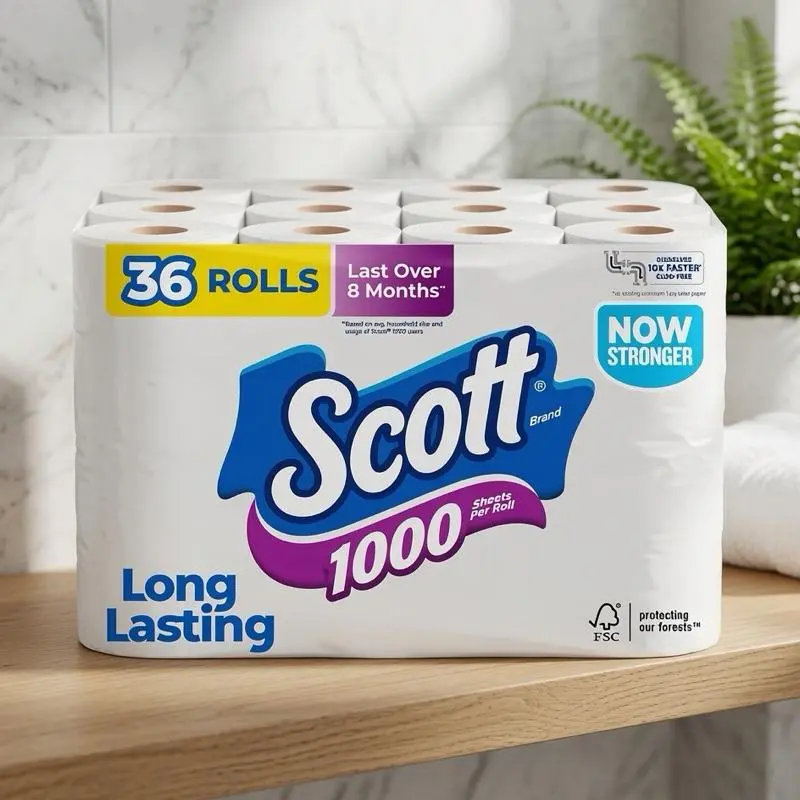 Scott 1000 Tree-Free Septic-Safe 1-Ply Toilet Paper - 36-Roll Lightweight Home Care Supply Pack, Boxed Set