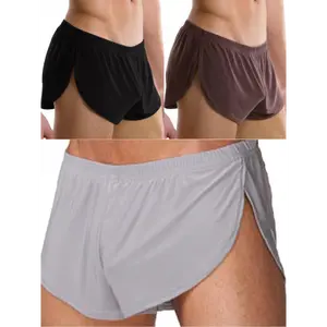 3PCS Men's Underwear Milk Silk Sexy Loose Breathable Arrow Pants Slit Breathable Boxer Briefs, Comfortable And Skin-friendly, Soft And Elastic, Suitable For Spring And Summer, Men's Underwear