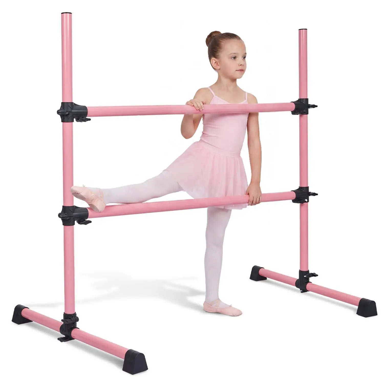 4ft Double Ballet Barre Freestanding Dance Barre w/Adjustable Height,Heavy Duty Portable Ballet Bar with Non-Slip Rubber Feet for Kids & Adults, Home Practice, Pilates & Stretching
