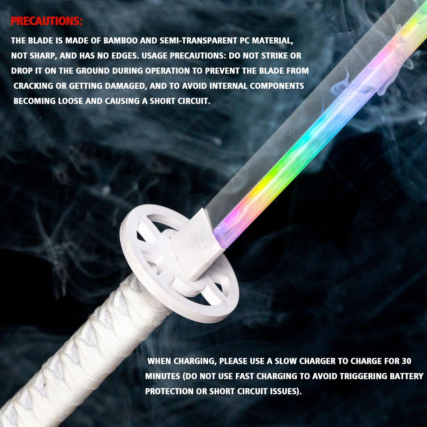 Bleach Cosplay Prop: Rukia's Sode no Shirayuki. Includes scabbard, USB rechargeable LED lights, wooden blade with smoke vents, providing both light and smoke special effects.