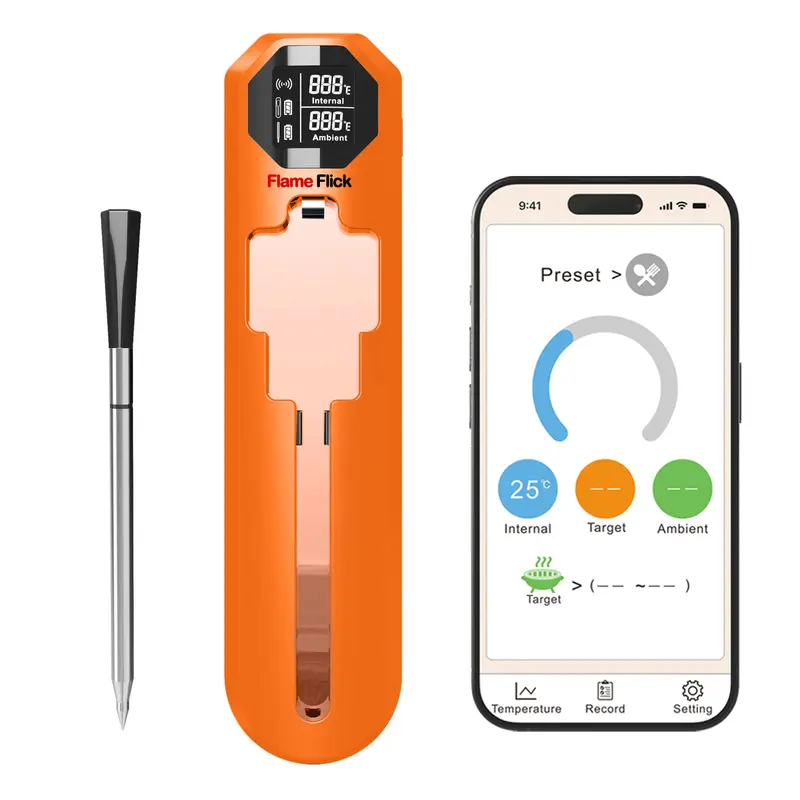 True Wireless Bluetooth Digital Cooking Food Thermometer - 820ft Range, 2 Sensors Simultaneously, Smart App Control, IP67 Waterproof Stainless Steel Kitchenware Gadget for BBQ, Meat, Steak