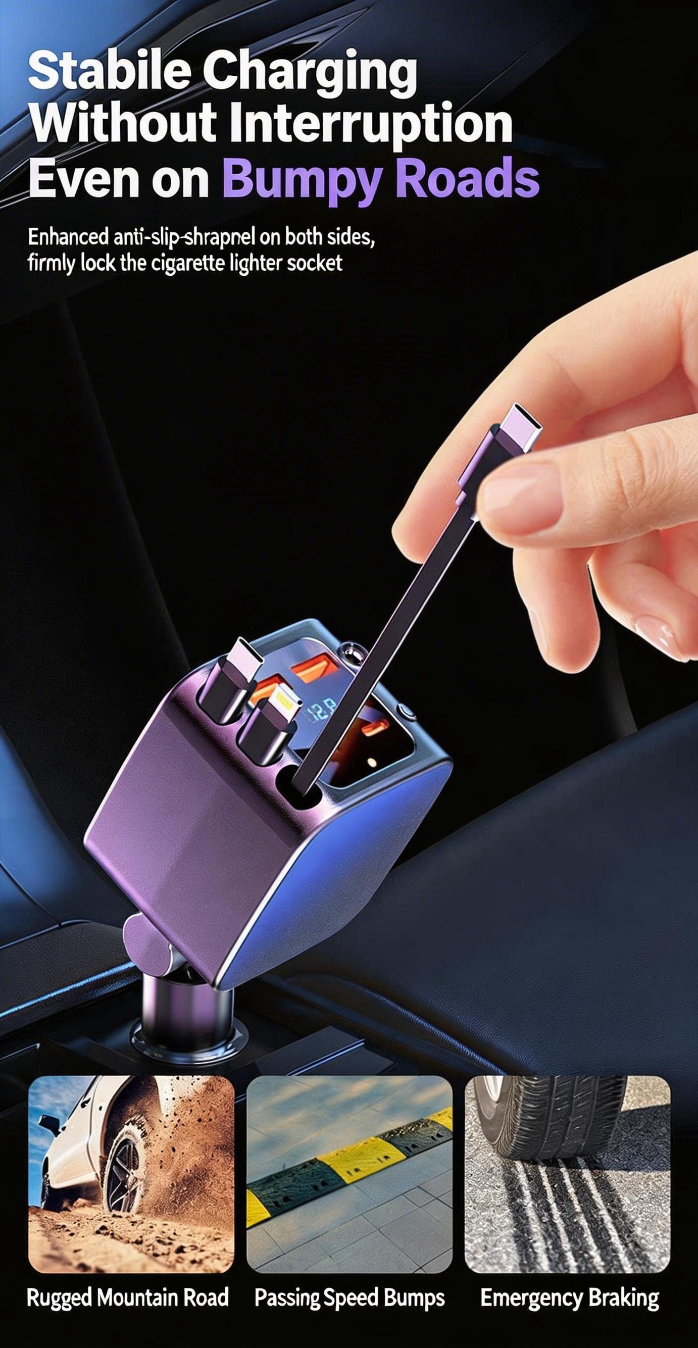 7-in-1 Ultimate Car Charger! Level up yourdrive with 60W Starlight projection, retractablecables for zero mess, and 3.1A fast charging.Real-time voltage monitoring keeps your ridesafe. Must-have car gadget for 2026