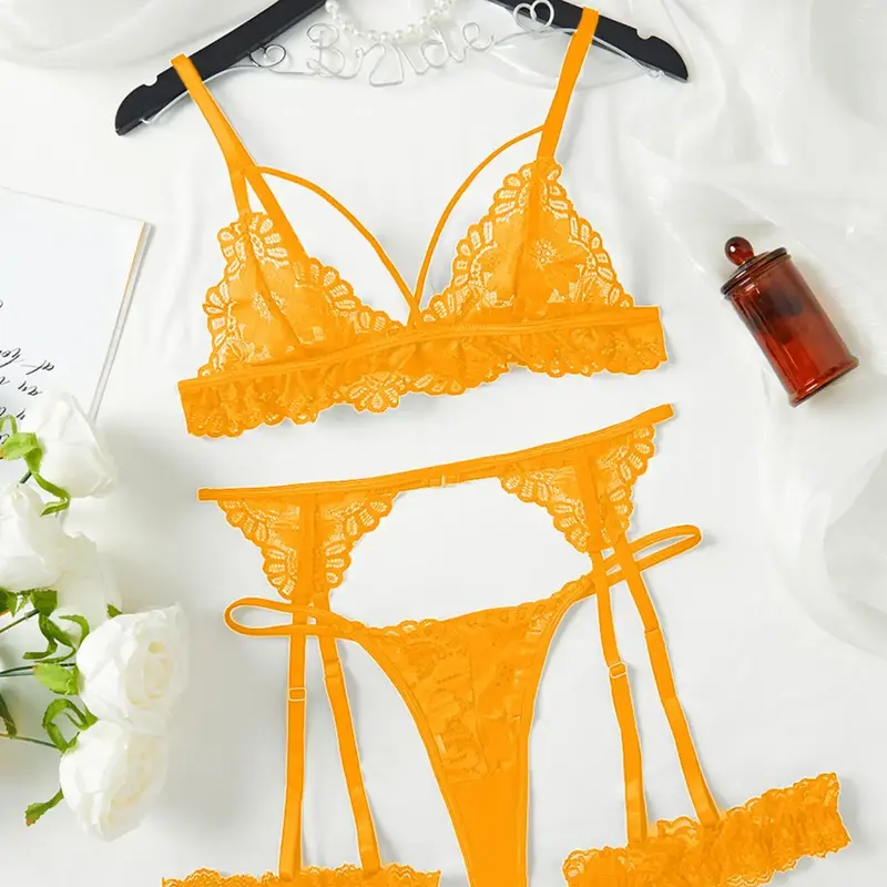 Women's Lace Sexy Lingerie Set, Elegant Bra & Thong & Garter Belt, Lingerie Set for Women, Bra Sets, Underwear Women