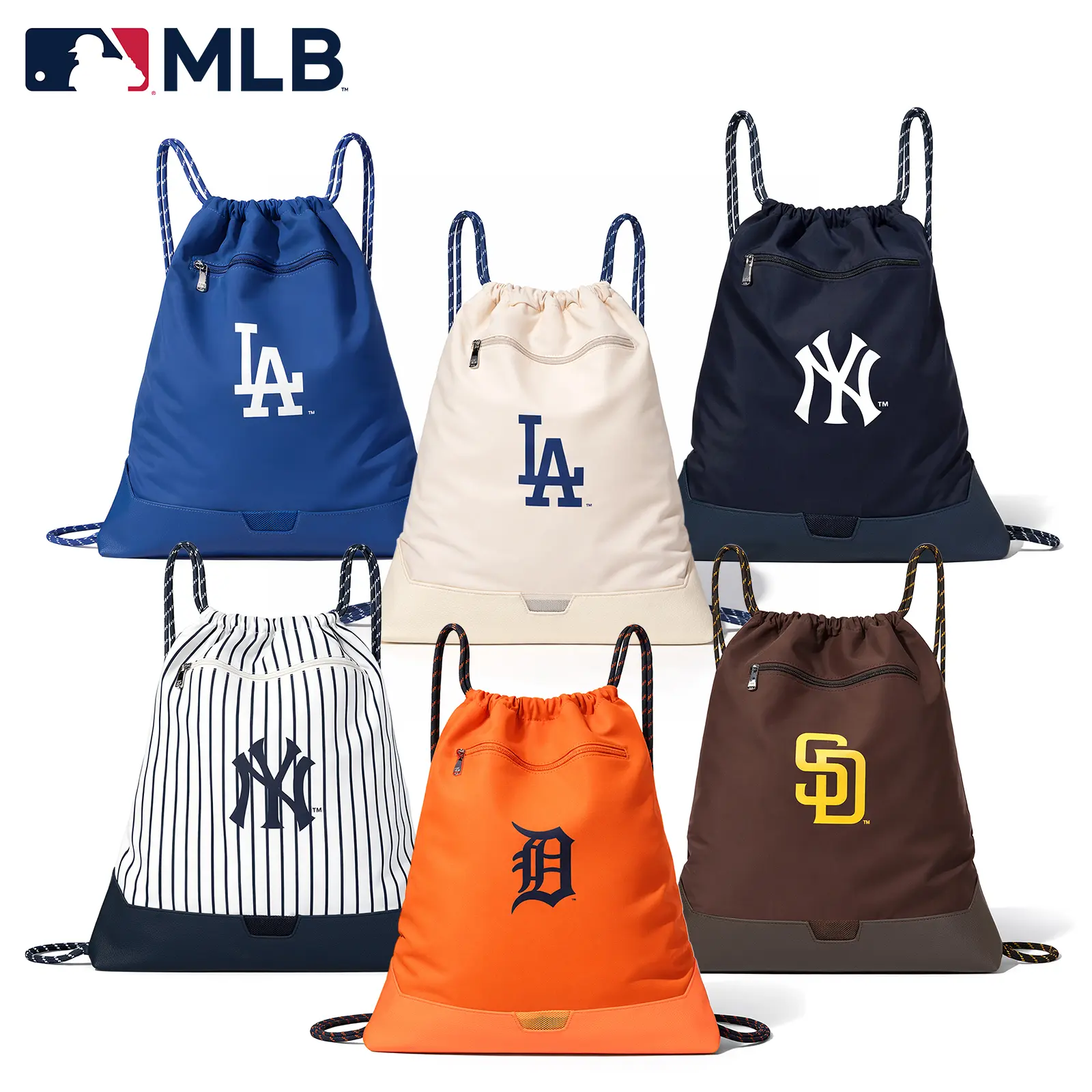 MLB Waterproof Drawstring Backpack for Men - Athletic Basic Artificial Leather Sackpack, Lightweight, Adjustable Shoulder Strap, 1 Zipper Pocket, 2 Open Pockets, Ideal for Back to School Haul, Casual Use 136