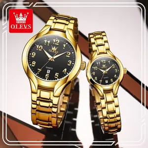 OLEVS Luxury Couple Watch Set, His & Hers 42mm/26mm Casual Trendy Wristwatches with Big Numeral Black Dial, Waterproof Quartz with Luminous Hands & Date Window, Ideal Anniversary Gift, Casual Trendy Wristwatch
