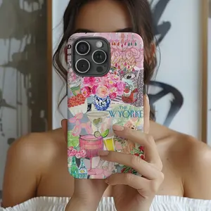 Coquette Watercolor Collage Phone Case, Cute and Preppy, Spring Themed Premium Film 2 in 1 Phone Case - Durable, Shock Absorbing and Stylish Protection - Compatible with iPhone 16, 15, 14, 13, 12, 11, Plus, Pro, Pro Max, Perfect birthday gift for friends.