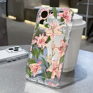 Peaceful Lily TPU Pattern Phone Case for iPhone 15 16 14 Pro Max 13 12 11 XR XS Plus Anti-Yellowing Shockproof Protection Lightweight Transparent Soft Cover Cellphone Protective Silicone Smartphone