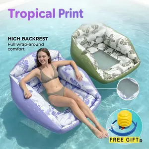 Adult Large Inflatable Water Sofa - 1pc 3-in-1 Inflatable Lounge with Cup Holder for Pool, Outdoor Use (Without Pump)