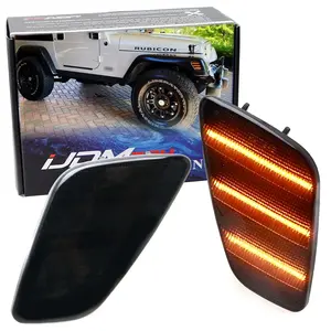 iJDMTOY Black-Out Smoked Lens Amber Triple-Row LED Strip Front Fender Flare Side Marker Lights For 1997-2006 Jeep Wrangler TJ