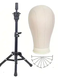 22 Inch Wig Head Model with Wig Stand, Mannequin Head Stand, Humanoid Canvas Head for Wig Display, All Seasons Use, No Ca Prop 65 Warning