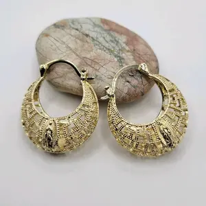 Beautiful Hoop Virgin Guadalupe Earrings 32mm Laminated Gold Fashion Jewelry for Women Versatile Stylish Accessory Ideal for Various Occasions