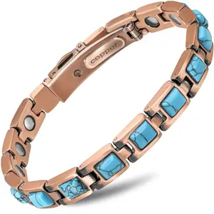 Women's Ultra Strength Pure Copper Magnetic Bracelet (Classic Turquoise) Elegant Design Adjustable Fit