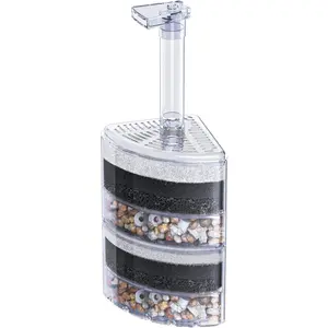 Aquarium Corner Sponge Filter Quiet Small Fish Bio  Filter with  Stones Gravels and Ceramic Rings for Betta Fry Shrimp Fish Tanks up to 50 Gallons (Air Pump Not Included)