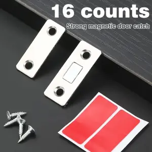 16 Counts Cabinet Magnetic Catch | No-Punching, 3-Step Stick-On Install (No Tools) | Fits Wooden/Glass/Metal Doors, Sliding Doors, Drawers & Cabinets Magnets Hand Shaped Wall Mounted Candle Holder Vintage Witch Bell Hanging Decor   and   Peg  White