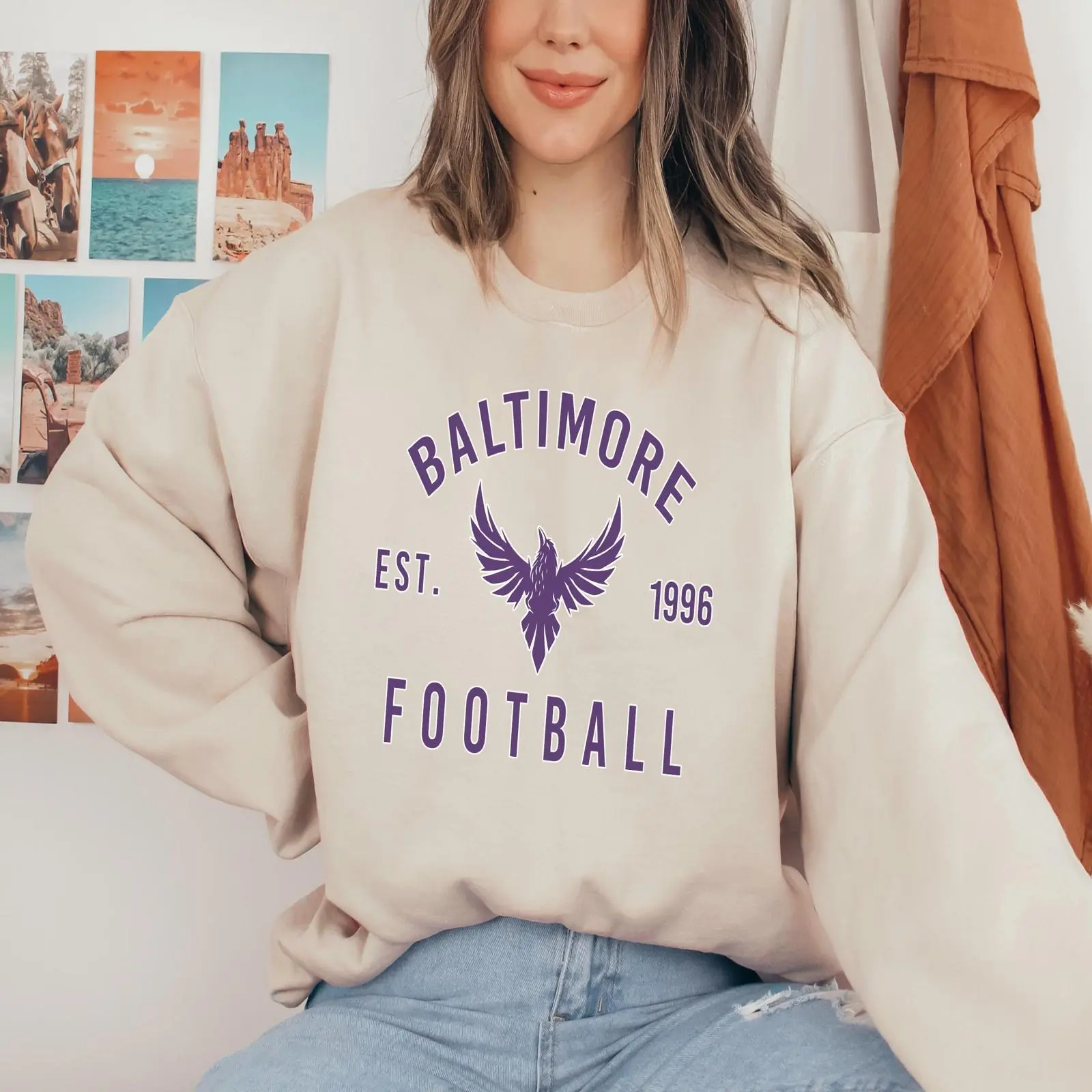 Baltimore R Football Crewneck Sweatshirt, Baltimore Football Sweater, Ravens Sweatshirt, Gift For Fan, Ravens Sweater