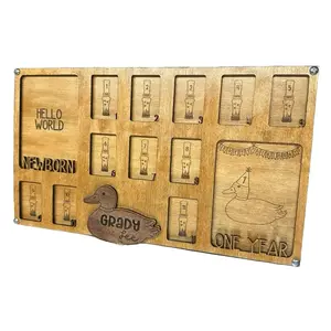 Newborn to Birthday Photo Frame Duck Theme Custom Baby Name Frame with Personalized Name & Age One Year Design Decor Gift Wooden Framed Milestones Grady