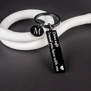 Engraved Drive Safe Keychain Father’s Day Gift “I Need You Here With Me” Letter A-Z Stainless Steel Keyring Inspirational Gift for Dad Boyfriend Husband