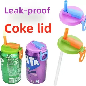 4-Pack BPA-Free Soda Can Lids with Straw - Reusable Lids for Seltzer, Juice & Beverage, Silicone Straws Included Drink Covers Children's Day