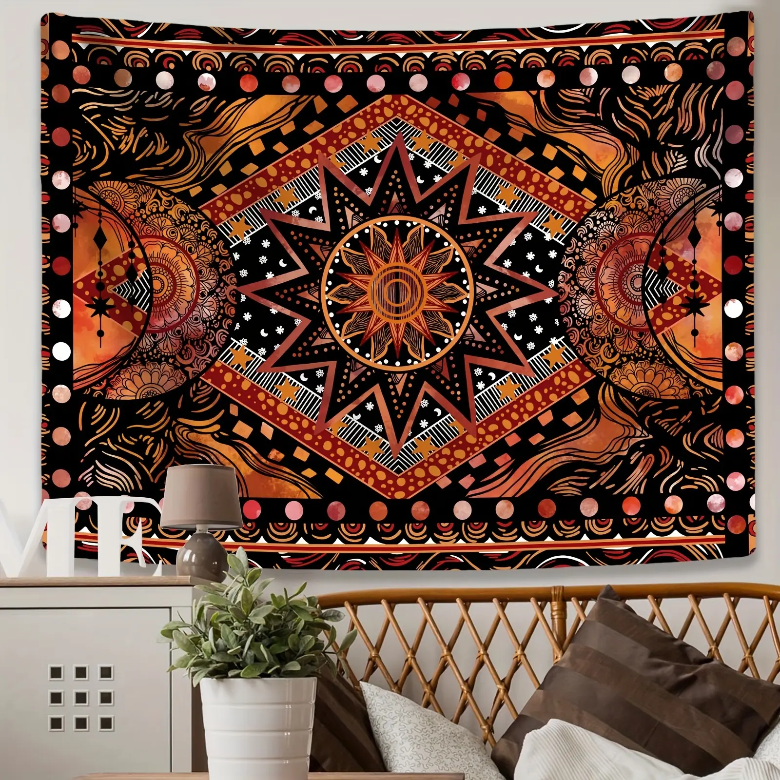 Orange Sun And Tapestry Wall Hanging, Indie Hippie Mandala Cool Wall Tapestries, Aesthetic Tapestry for Bedroom Living Room Dorm (Orange)