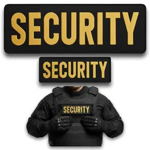 Bluyellow 2Pcs Security Patch Set, Embroidered Hook and Loop Security Patches for Vest, Uniform, Jacket, Tactical Backpack, Hat, Guard Accessories, Yellow Badge, 3.54x9.84, 1.75x4.8