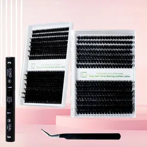 Natural Look Eyelash Extensions Set, Eyelash Extensions Kit, 1 Count Fluffy False Eyelashes Set & 1 Count Eyelash Tweezers & 1 Count Eyelash Glue, Professional Makeup Accessories for Women