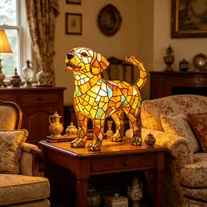 Vintage Stained Glass Dog LED Lamp – 6 Inch Height, USB Powered, Heat-Resistant Resin, Perfect for Bedroom/Living Room Decor & Gifts.Stain-resistant & sturdy structure, unique cat themed design creates warm atmosphere, classic vintage style, wonderful de