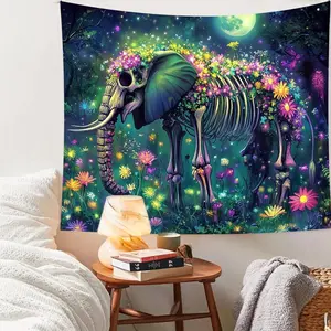60x44 Inches Skull Elephant Tapestry Horror Aesthetic Tapestries Moon Blanket Pop Culture Tapestries for Bedroom Living Room Decor RITADJ1436