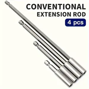 4-Piece Quick-Release Extension Rod Set, Chrome Vanadium Steel, 6-Inch Hex Head, 1/4 Inch Hex Shank, Fits Various Drill Models, Power Tools