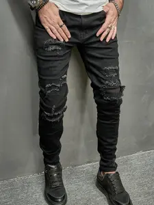 Men Cotton Ripped Frayed Skinny Jeans