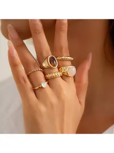 6pcs/Set French Minimalist Design Metal Vintage Ring Set, Solitaire Stackable Rings, Suitable For Parties, Gifts, And Daily Wear, Ins Style Design, Gift For Friends, Family, Couples, Birthday And Holiday