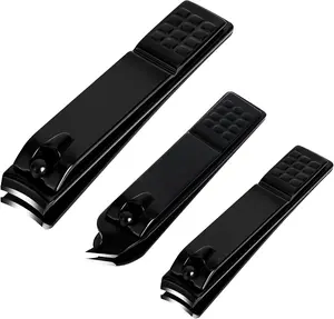 Nail Clippers Set, Sharp Stainless Steel Fingernail and Toenail Clippers, Nail Clippers for Thick Nails or Ingrown Nails, Perfect 3 PCS Black Nail Cutter for Men and Women.