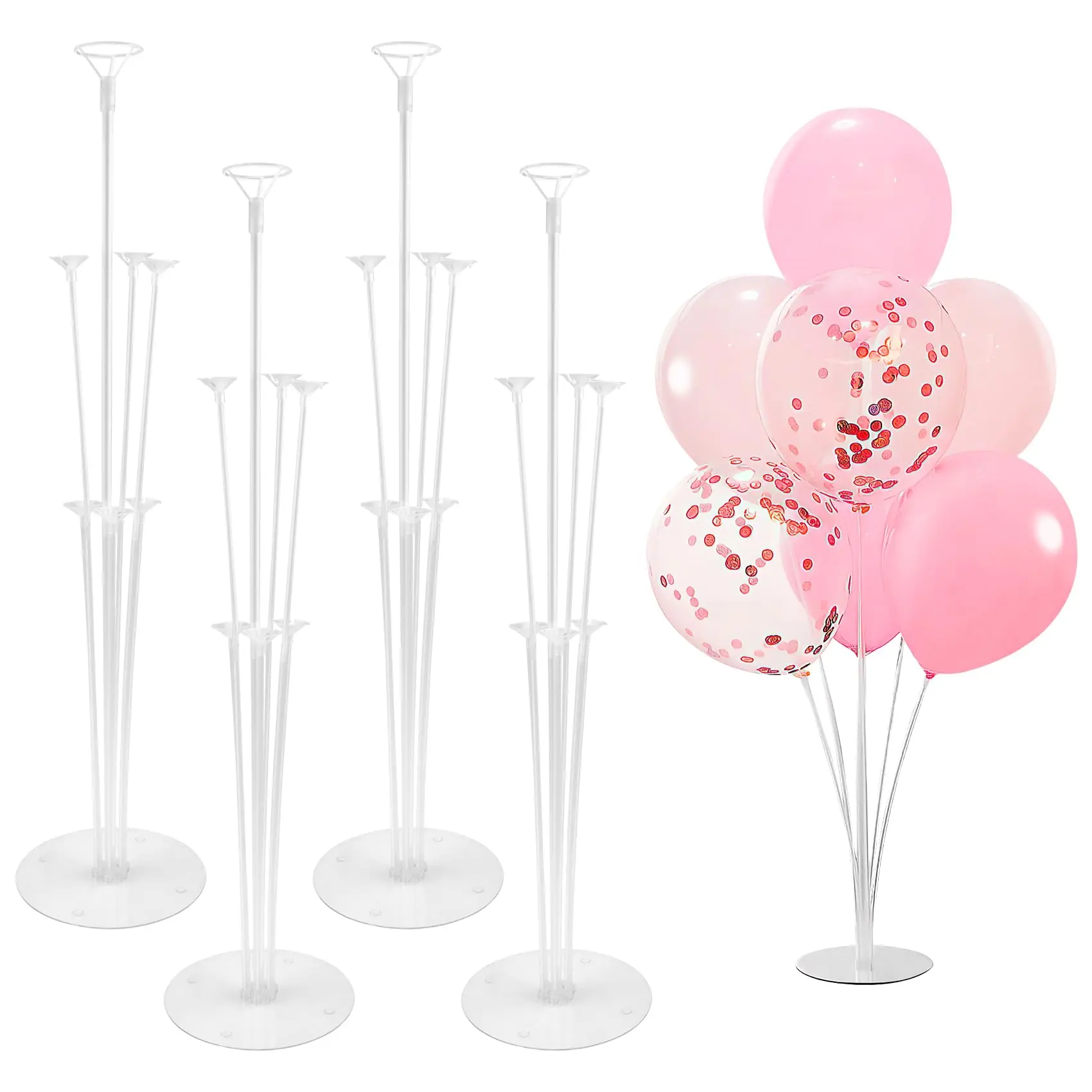 Balloon Stick with Base, 6 Sets Clear Balloon Stick, Balloon Accessories for Birthday Party, Wedding, Baby Shower, Graduation Ceremony
