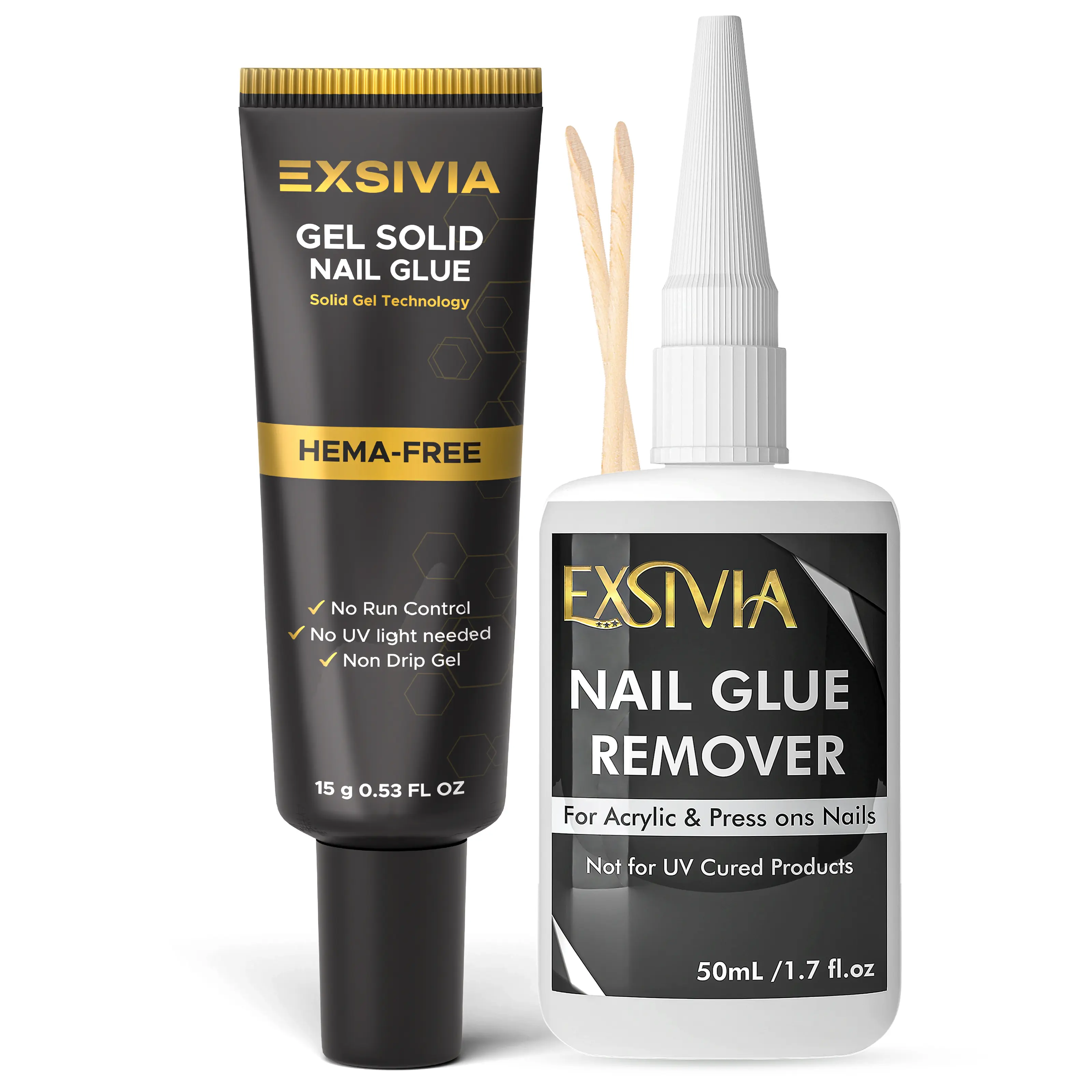 Semi-Solid 15ML Nail Glue & 50ML Remover Kit, No UV Light Needed, Perfect for Press-On Nails, Nail Tips, and Acrylic Nails and All kind of nails