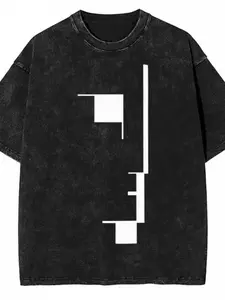 Oversized Streetwear Tee Featuring a Bauhaus Retro Graphic, Made from Soft Washed Black with a Striking White Print. This Unisex Casual Top Is Designed for Both Men And Women