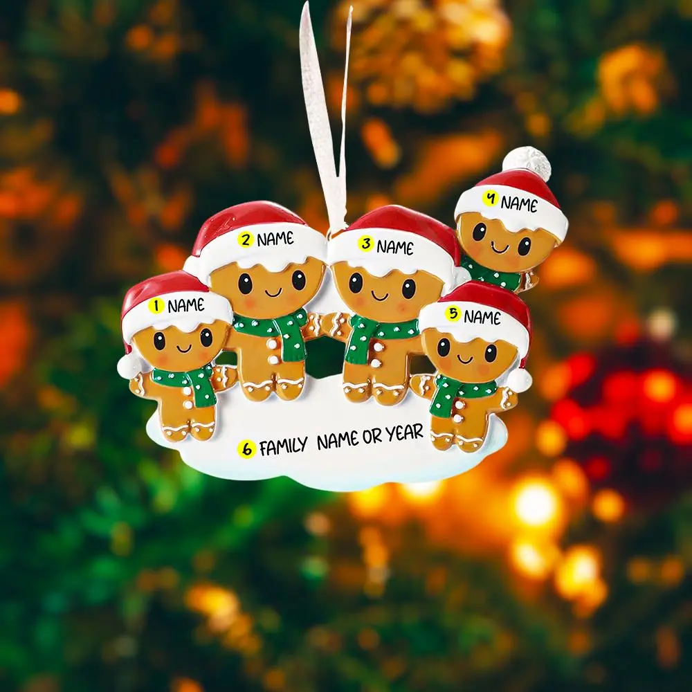 Personalized Family of 5 Gingerbread Christmas Ornament | Custom Handwritten Names