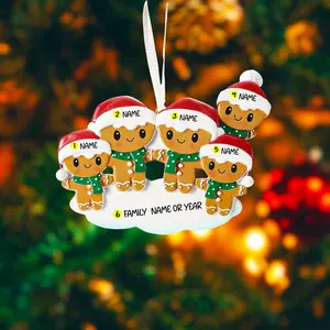 Personalized Family of 5 Gingerbread Christmas Ornament | Custom Handwritten Names