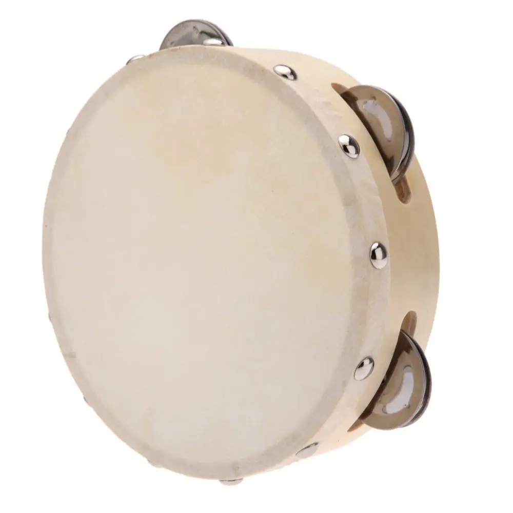 6-Inch Wooden Handheld Tambourine Toy for Kids, Percussion Musical Instrument with Lambskin Head and Metal Jingles for Parties & Dancing, Percussion Musical Instruments, Concerts, Kids' Musical Instrument