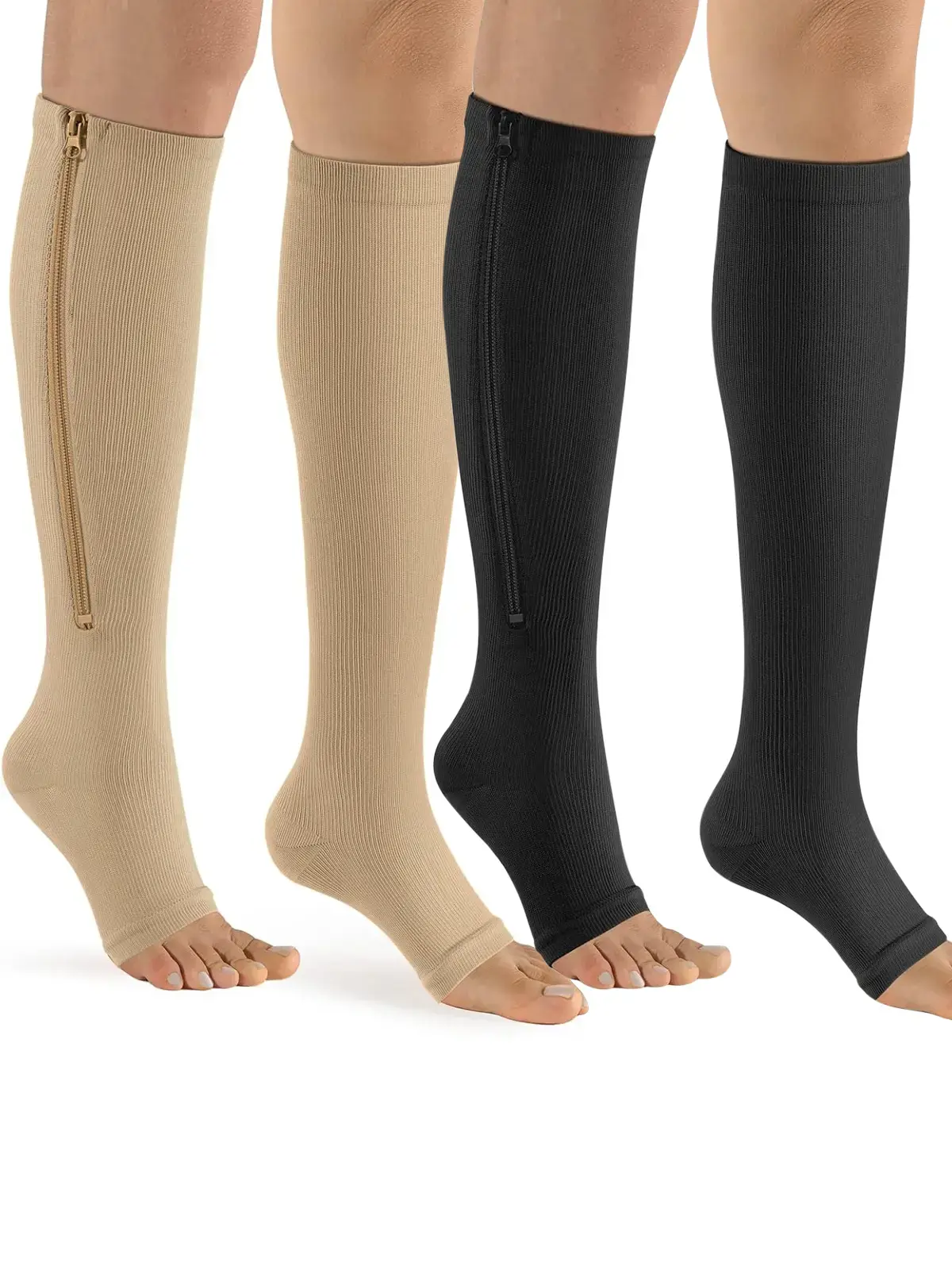 INNENS 1 Pairs Nylon Zipper Compression Socks 20-30mmHg Support Graduated Stockings for Mens Womens Athletic Running