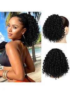 10-inch women's short curly African drawstring small curly hair bun ponytail, voluminous and natural, increases hair volume, extendable wig ponytail, suitable for daily wear by black women