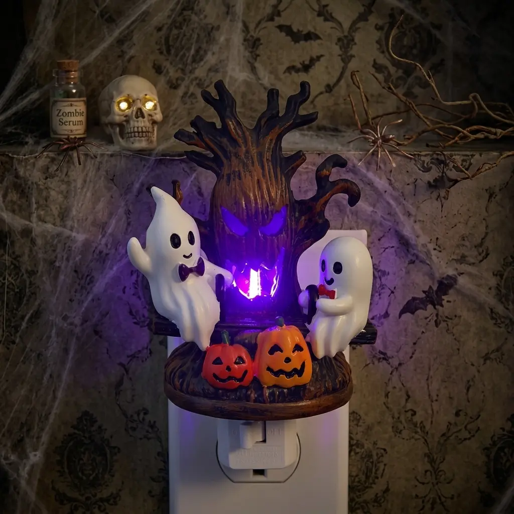 Halloween Spooky Ghost and Pumpkin LED Decorative Light Plug-infor Indoor Home, Bedroom, Bathroom, Halloween Party Supplies, Holiday Gifts