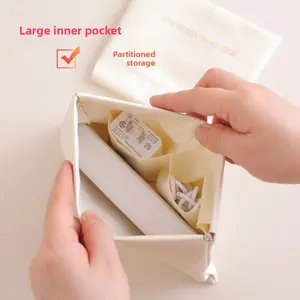 Mini Portable Shrapnel Automatic Closing Storage Bag Suitable for Earphones Charging Cables Lipstick Change Keys Storage Easy to Open and Close Waterproof and Dirt-resistant Partitioned Storage Bag for Girls