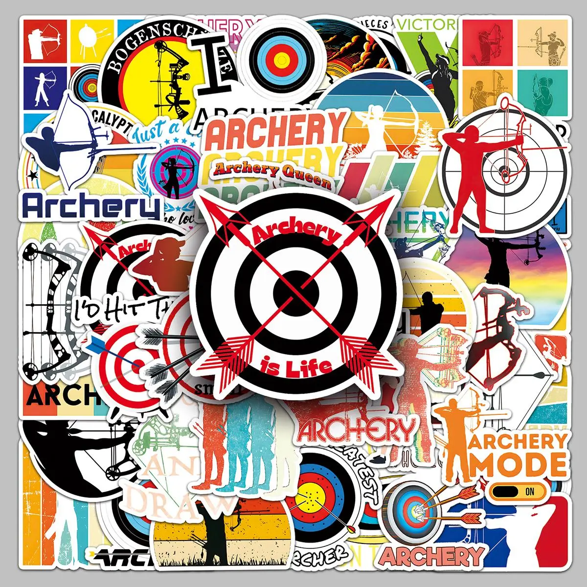 Archery Themed Sticker (50pcs/set), Creative Cartoon Sticker, DIY Decorative Sticker for Scrapbooking, Journaling, Gift Wrapping
