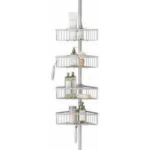 Tension Pole Shower, Corner Shower System with 4 Baskets, Organization Solution, 60 to 108 Inch, Nickel