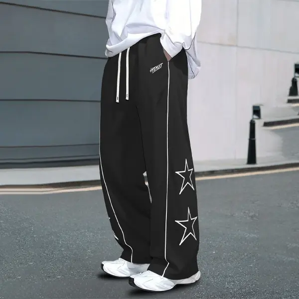 Men's 2-Pack 2026 Unisex Track Pants - Star Print, Reflective Strip, Loose Straight-Leg, Casual Athletic Trousers, Athleisure Bottoms Cute Gym Clothes Gym Outfits pantalones para hombre pants for men cargo pants for men Cotton Jogger