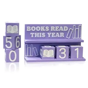 Books Read This Year Counter, 3D Printed Book Tracker for Reading Goal Display, Book Counter Sign Bookshelf Decor, Reading Challenge Gift for Readers, Bookwormand Library Lovers（Purple）