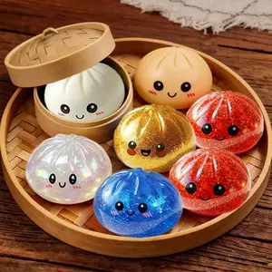 2026 New Glitter Big Dumpling Squishy Blind Box, Soft TPR Mysecret Bun Fidget Toy with Steamer Box, Random Style Stress Relief Squeeze Sensory Toy, Perfect Valentine Easter Kids Exchange Gifts