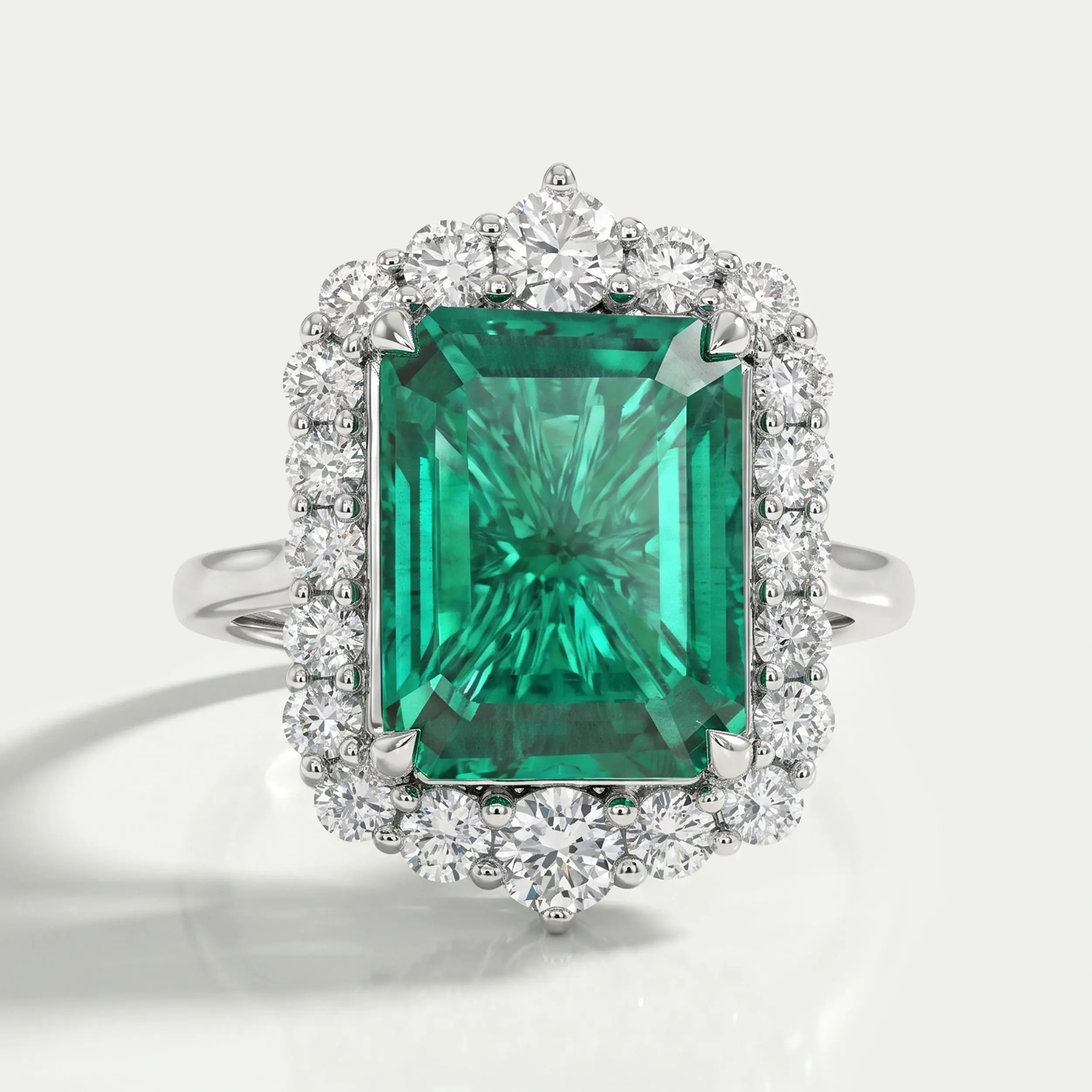 Green Emerald Gemstone Halo Engagement Ring