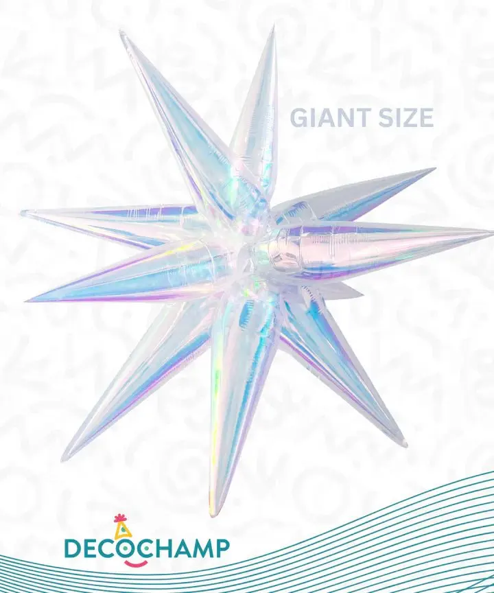 DecoChamp GIANT Starburst 60" Iridescent Balloon - Geometric Burst Pattern for Air or Helium Filling - 50 Units per Box